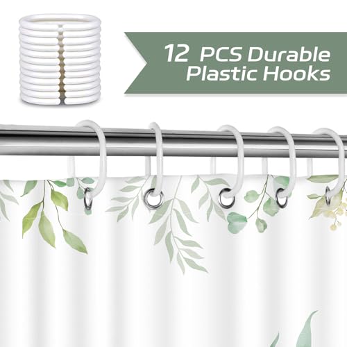 Sage Eucalyptus Leaves Shower Curtain with 12 Hooks - 72x72 inch
