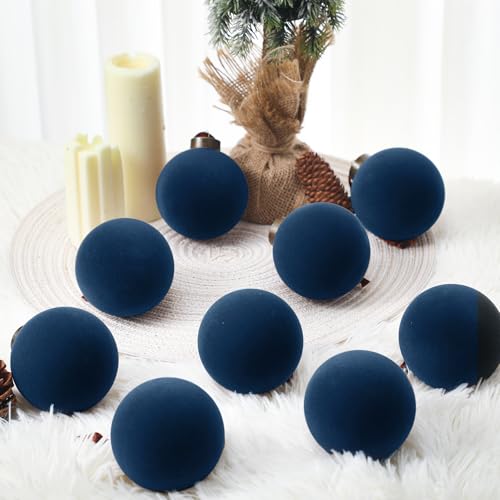 15 Pcs Velvet Christmas Balls Navy Blue 3.15 Inch Holiday Tree Ornaments
