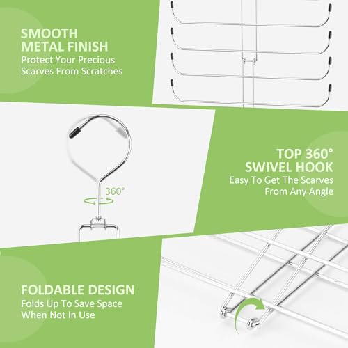 OMHOMETY Metal Scarf Hanger - 10-Tier Closet Organizer, Silver (1 Pack)
