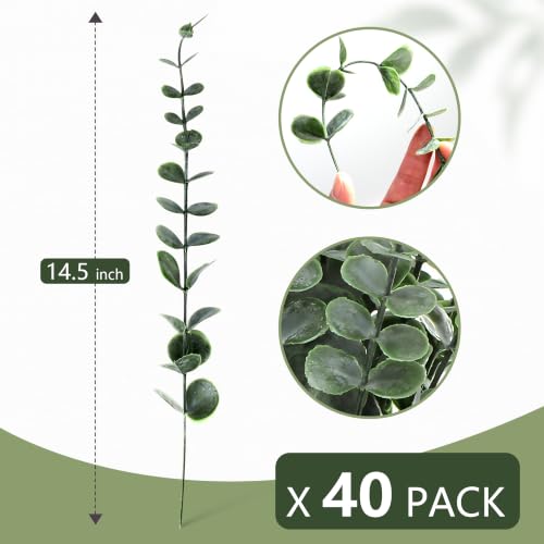 Sage Green Artificial Eucalyptus Stems - 40pcs for Indoor & Outdoor Decor