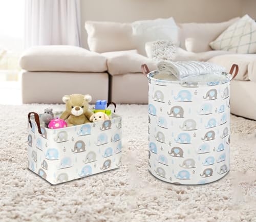 Blue Elephant Storage Basket - Collapsible with Handles