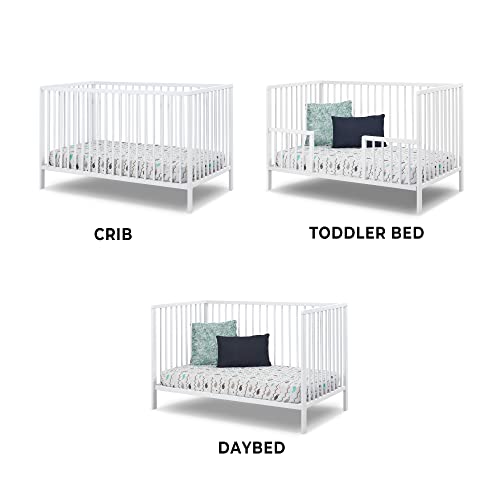 Sorelle Furniture Happy 3-in-1 Convertible Crib, Baby Crib to Toddler Bed, Sustainable Beech Wood, Non-Toxic Finish, Simplistic Nursery Furniture - White