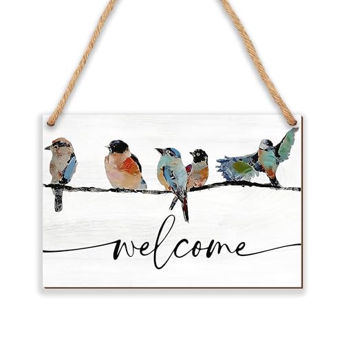 Spring-Themed 8x12 Wooden Welcome Sign with Jute Rope - Farmhouse Door Decor