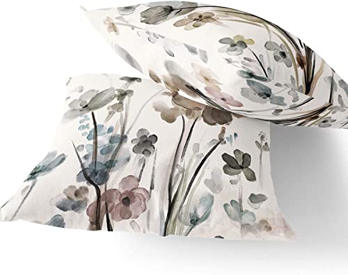 Qesonoo 18x18 Inch Set of 2 Flower Velvet Throw Pillow Covers - Modern Decorative Square Cushion Cases for Sofa Bed Couch Bedroom Living Room Car