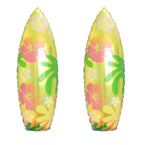 Hawaiian Surfboard Foil Balloons - Tropical Beach Party Decor, 2 Pack