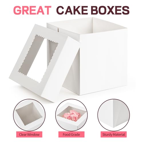 ZORRITA 8x8x8 Inch Cake Boxes with Window - 4 Pack for Parties