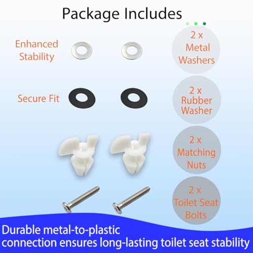Kohler Toilet Seat Bolts Replacement Kit - Stainless Steel Hardware with Rubber Washers