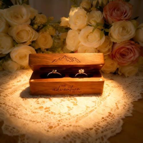 Handmade Walnut Wood Ring Box with Magnetic Lid - Wedding Keepsake Holder
