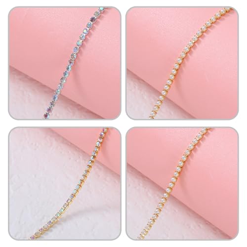 Macuezu Rhinestone Nail Chains Metal Pearl Charms for Manicure Art 6 Pcs