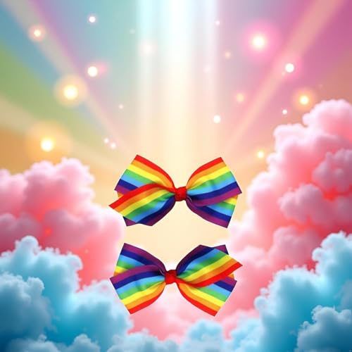 Rainbow Hair Bow Clips 4-Inch Ribbon Barrette Set for Women and Girls