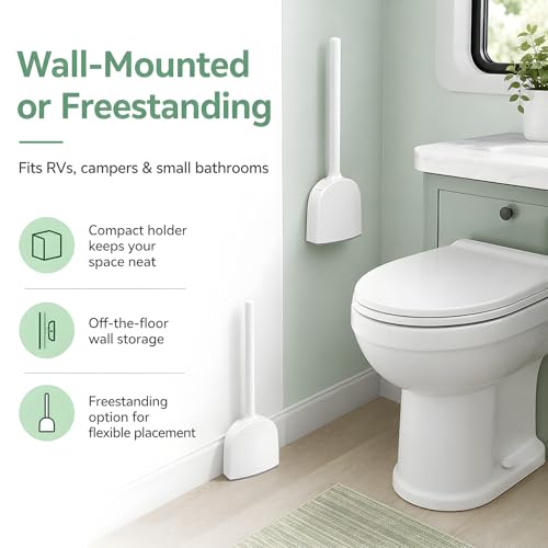 Compact Wall-Mounted RV Toilet Brush & Holder Set - Silicone Design