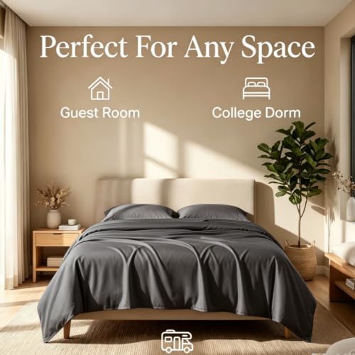 JUWENIN Premium Hotel Flat Sheet - Soft Microfiber Twin Size, Dark Grey