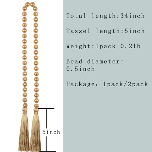 34-Inch Pearl Glass Bead Garland with Tassels - Off White Boho Decor