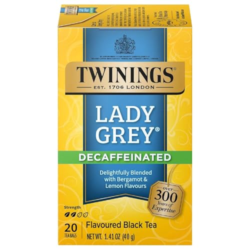 Decaf Lady Grey Black Tea - Twinings, 20 Bags, Orange & Lemon Peel, Individually Wrapped