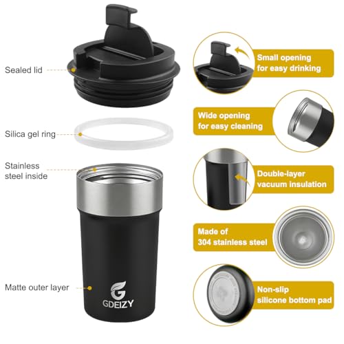 GDEIZY 17oz Insulated Travel Coffee Mug, Black Stainless Steel Tumbler