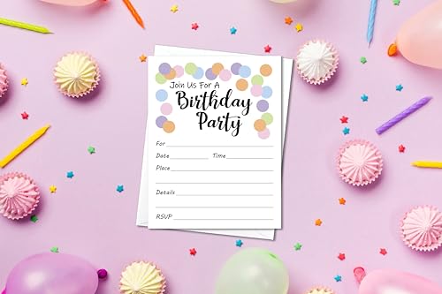 Bubble Polka Dot Birthday Invitations with Envelopes - 12 Pack