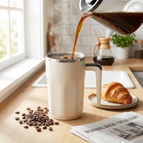 Self Stirring Coffee Mug with Temperature Display - Rechargeable & Spill-Proof