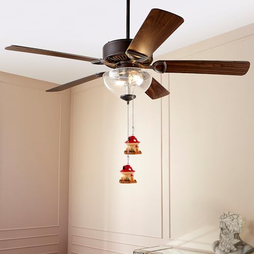 Mushroom House Ceiling Fan Pull Chain - Cute Decorative 12in Beaded Extender for Kids Room