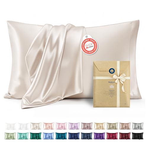 Bedsure Queen Satin Pillowcases Set of 2 - Beige (20" x 30")