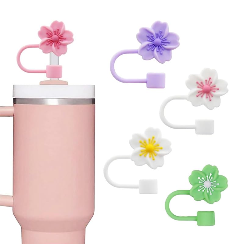 Flower Silicone Straw Covers for Stanley Cups - 5 Pack