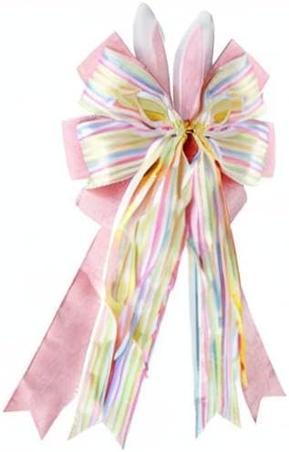 Regine Switzerland Easter Wreath Bow - Burlap Wired Ribbon with Bunny Eggs | 11x20 Inch Door Ornament