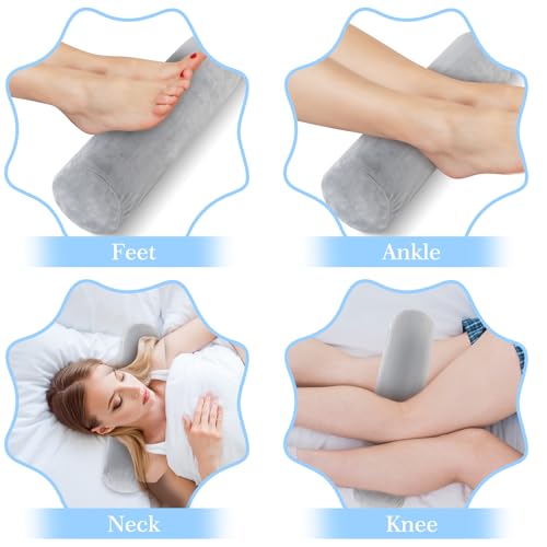 Prasacco 2 Pack Grey Neck Roll Pillowcases, 17x4 Inch with Zipper