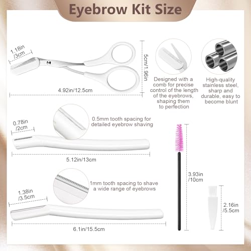 5-in-1 Eyebrow Trimming Kit with Razors, Scissors and Spoolie Brush - Milky White
