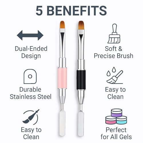 Dual-Ended Nail Art Brush and Spatula Set - 2Pcs Poly Gel Manicure Tools