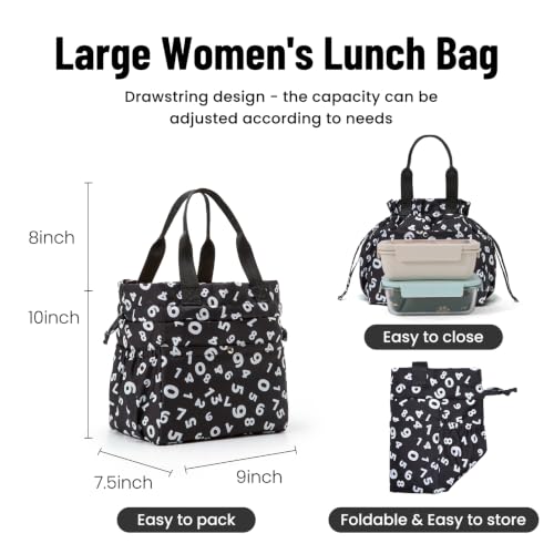 MEXS Insulated Lunch Bag for Women - Large Drawstring Tote