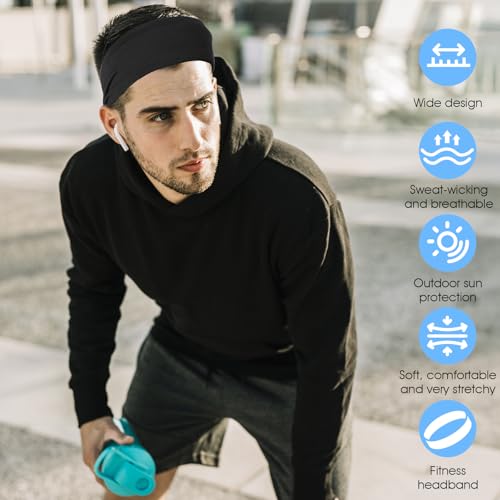 5 Pcs Cooling Workout Headbands, Running Headbands for Men, Sweat Bands Headband Men, Lightweight Moisture-Wicking Non-Slip Sweatband, 4-Way Stretch Breathable for Cycling, Basketball, Yoga, Fitness