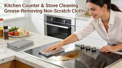 YOFAN 10-Pack Dual-Layer Metal Mesh Cleaning Cloths - Gentle Scratch-Free Kitchen Scrubbers