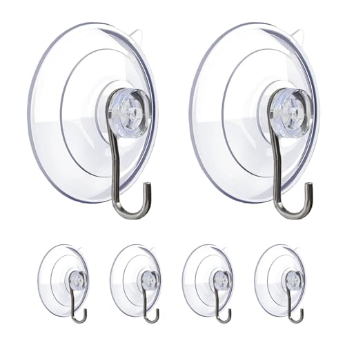 BEADNOVA 2.5-Inch Heavy Duty Suction Cup Hooks - Clear PVC Wall Hooks (6 Pack)