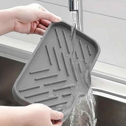 Silicone Bathroom Soap Dish & Sponge Holder - 9"x5" Grey