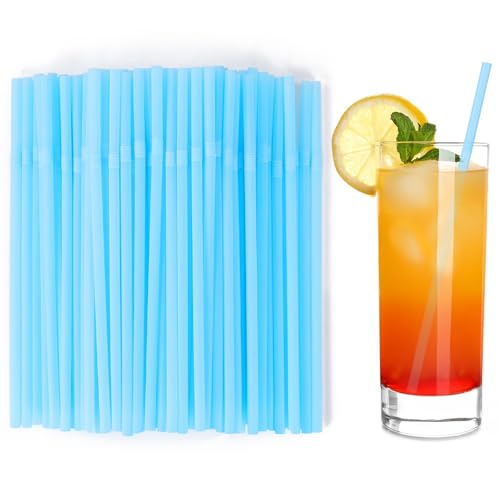 100 Pcs Blue Disposable Flexible Plastic Drinking Straws - 8.26 Inch