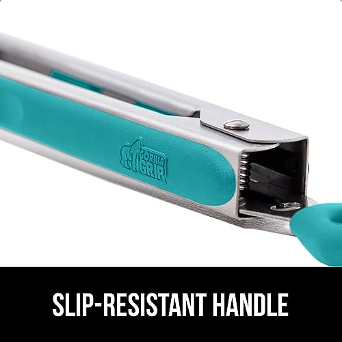 GORILLA GRIP Stainless Steel Kitchen Tongs Set of 2 - Heat Resistant, Non-Scratch Silicone Tips, Ergonomic Grip - 7 & 9 Inch