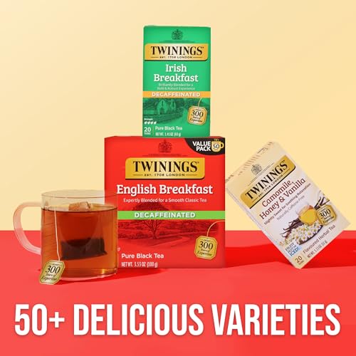 Twinings Decaffeinated Irish Breakfast Black Tea - 20 Count Pack of 6, Individually Wrapped Bags
