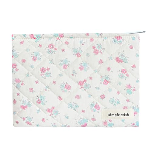 Sunwel Floral Quilted Makeup Bag Cute Cotton Toiletry Travel Pouch
