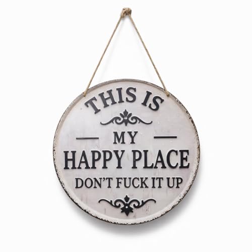 Happy Place Metal Sign - 12in Decorative Wall Plaque for Home