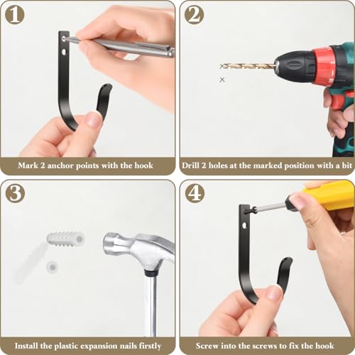 Heavy Duty Black Wall Hooks - 16 Pack for Coats, Towels & Bags