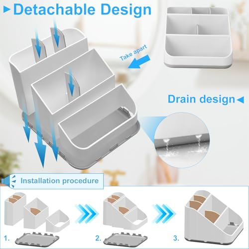 Multi-Functional Bathroom Toothbrush Holder with 6 Slots - Grey
