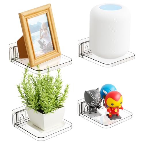 Yieach 5 Inch Clear Mini Adhesive Floating Shelves - 4 Pack