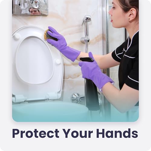 FMP Brands Waterproof Rubber Dishwashing Gloves, Purple, Medium (3 Pairs)