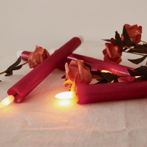 Lasumora Christmas Red Flameless Taper Candles Flickering with 6H Timer - K-Christmas Red-6
