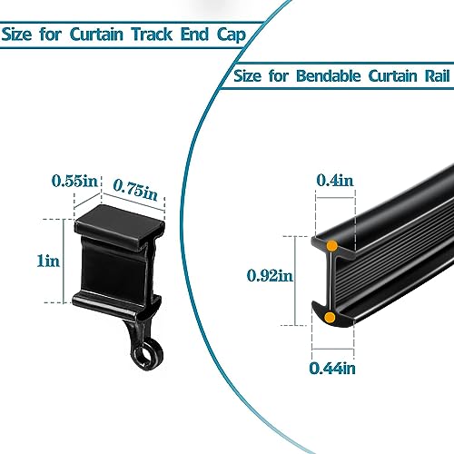 KOLAKO Black End Caps for Flexible Curtain Track - 4PCS Set