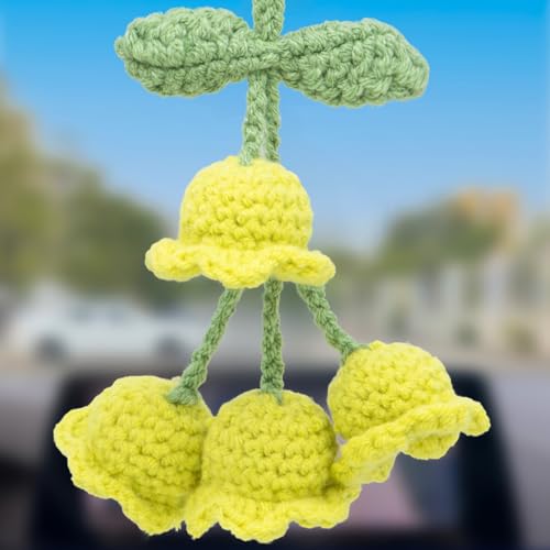 Handmade Knitted Lily Flower Pendant for Car Mirror Decor