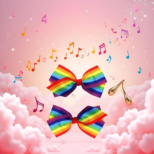 Rainbow Hair Bow Clips 4-Inch Ribbon Barrette Set for Women and Girls