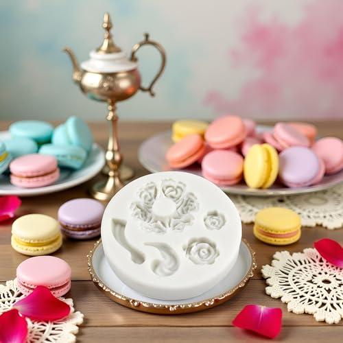 Zhuluck Rose Flower and Teapot Silicone Mold for Fondant and Cake Decorating