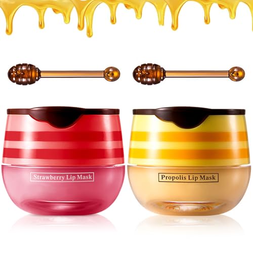 FYEBOO Strawberry & Honey Lip Mask - 2PCS Moisturizing Propolis Lip Balm