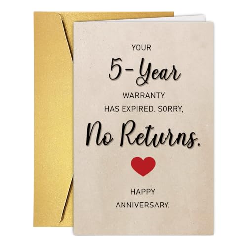 Humorous 5th Anniversary Card for Husband & Wife - 8x5.3in
