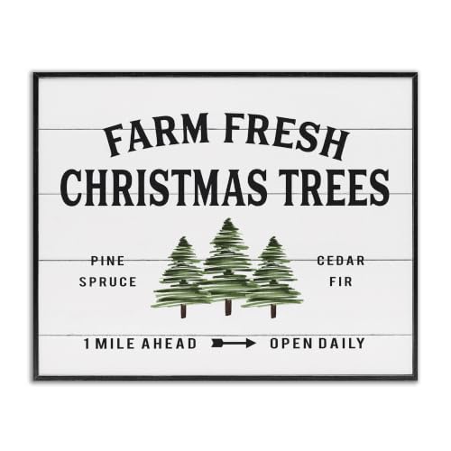Farmhouse Christmas Tree Sign - 24 x 30 Inch Black Framed Wall Art - Rustic Holiday Decor